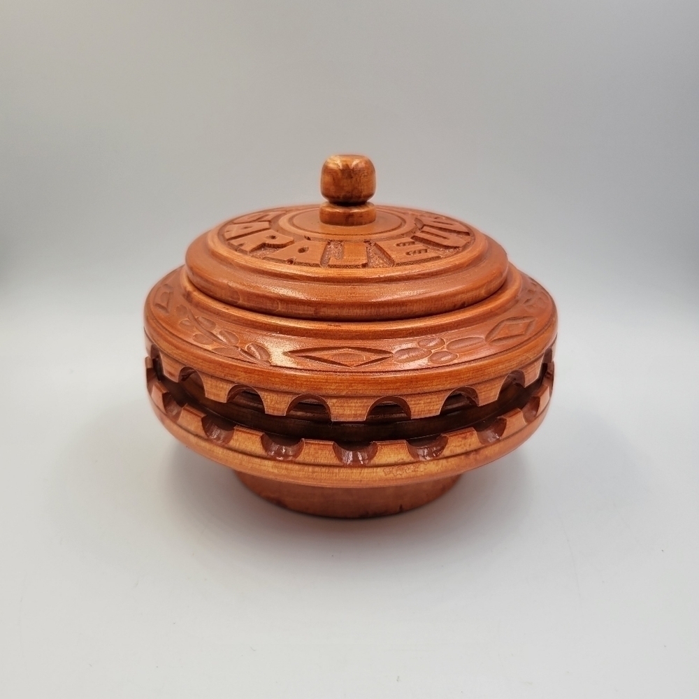 Vintage Wooden Sarajevo Lidded Trinket Dish